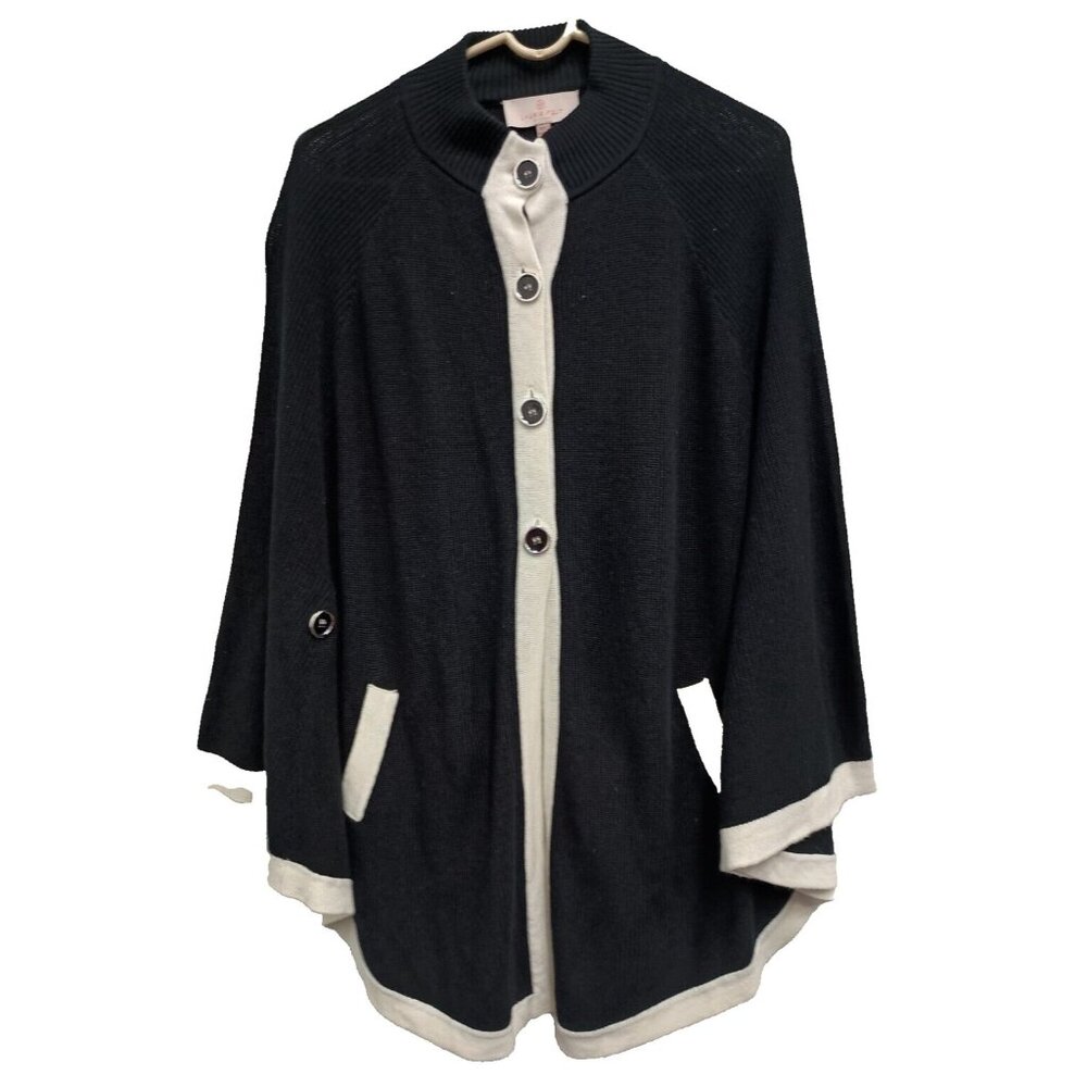 Laurie Felt Womens Poncho‎ Sweater M/L Black White Minimalist Capsule